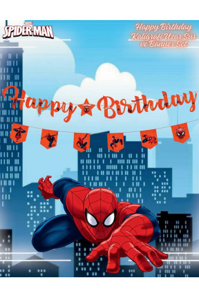 Toptan Spiderman Kaligrafi Uzar Süs ve Banner Set