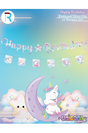 Toptan Unicorn Kaligrafi Uzar Süs ve Banner Set