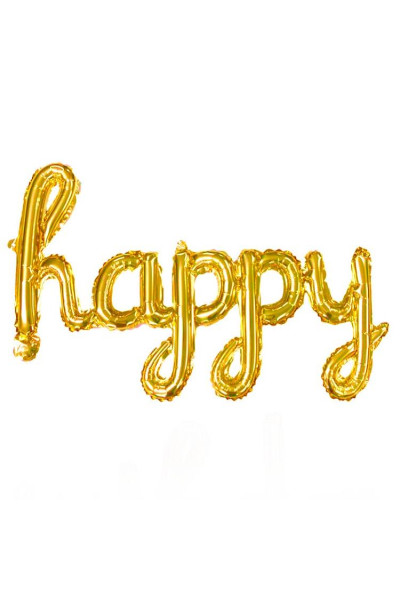 TEKLİ EL YAZILI HAPPY GOLD RENK FOLYO BALON 87*33