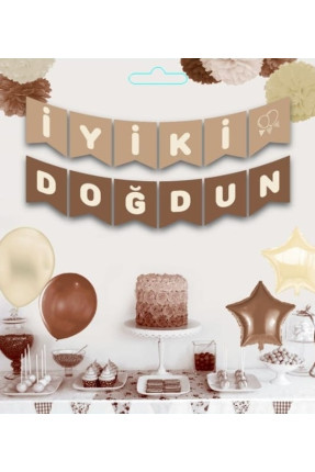 Toptan İyi Ki Doğdun Krem Kahverengi Banner