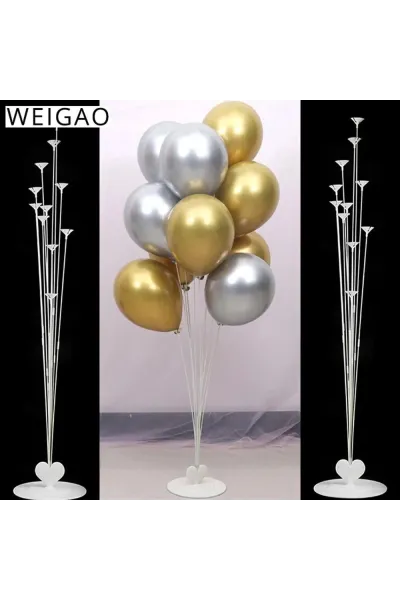 11 ÇUBUKLU KALPLİ BEYAZ BALON STANDI