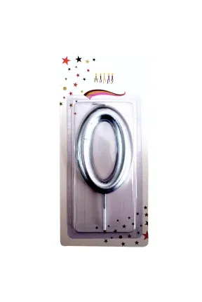 BÜYÜK BOY 0 RAKAM GÜMÜŞ MUM 13,5CM