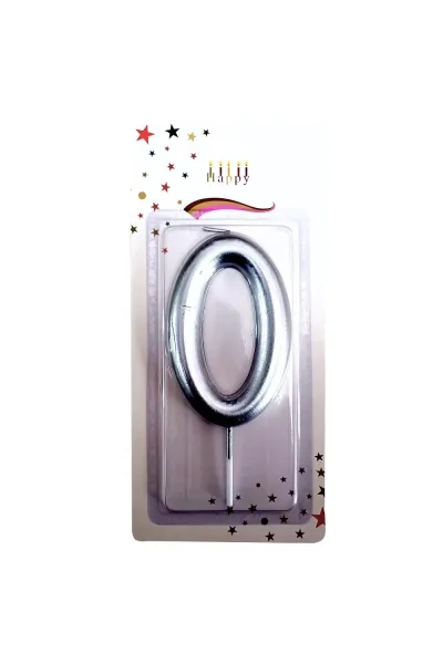 BÜYÜK BOY 0 RAKAM GÜMÜŞ MUM 13,5CM