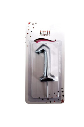 BÜYÜK BOY 1 RAKAM GÜMÜŞ MUM 13,5CM
