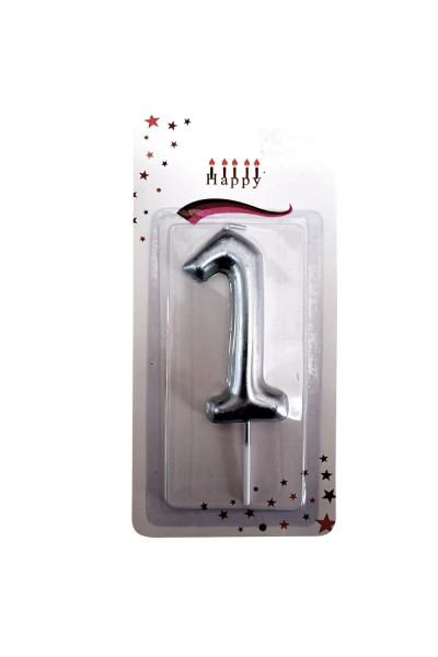 BÜYÜK BOY 1 RAKAM GÜMÜŞ MUM 13,5CM