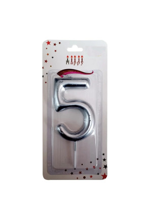BÜYÜK BOY 5 RAKAM GÜMÜŞ MUM 13,5CM