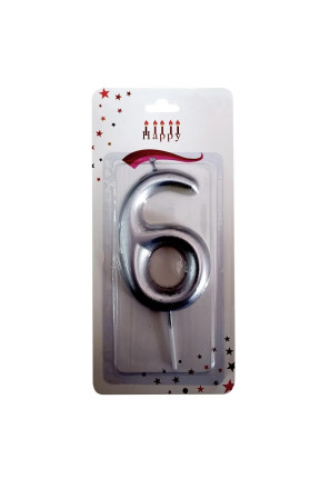 BÜYÜK BOY 6 RAKAM GÜMÜŞ MUM 13,5CM