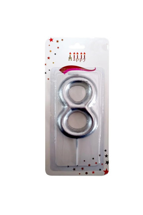 BÜYÜK BOY 8 RAKAM GÜMÜŞ MUM 13,5CM