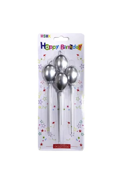 4 LÜ ÇUBUKLU BALON GÜMÜŞ MUM 13.5CM