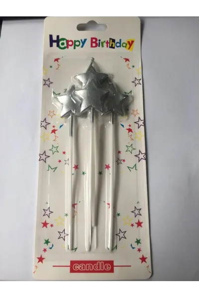 4 LÜ ÇUBUKLU YILDIZ GÜMÜŞ MUM 13.5CM