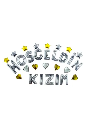 HOŞGELDİN KIZIM KALPLİ VE YILDIZLI GÜMÜŞ SET BALON