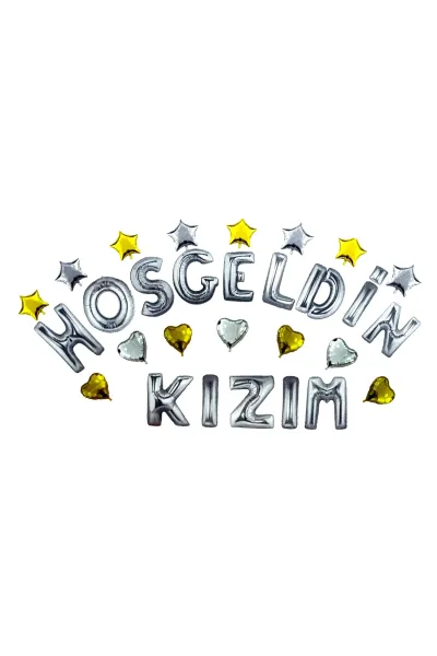HOŞGELDİN KIZIM KALPLİ VE YILDIZLI GÜMÜŞ SET BALON