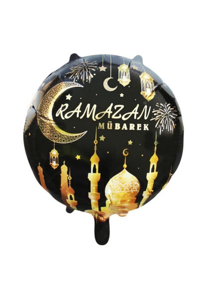 18 INC YUVARLAK RAMAZAN MUBAREK SİYAH FOLYO BALON 49,5*51,5
