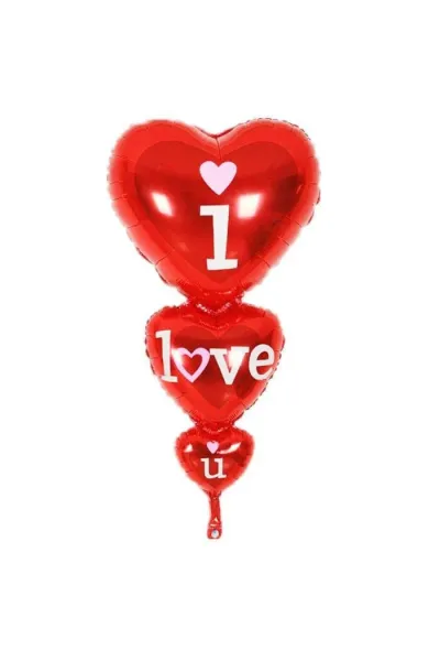 3 LÜ KALP I LOVE YOU KIRMIZI FOLYO BALON