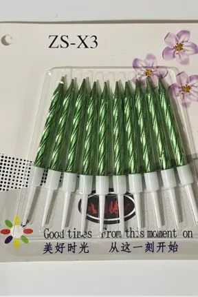 10 LU BURGULU YEŞİL MUM 7.5CM