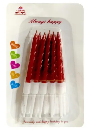 10 LU KÜÇÜK BURGULU KIRMIZI MUM 7.5 CM