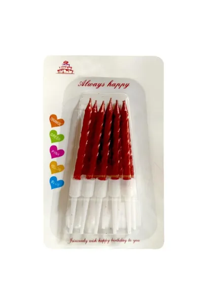 10 LU KÜÇÜK BURGULU KIRMIZI MUM 7.5 CM