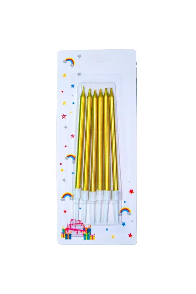 6 LI İNCE UZUN GOLD MUM 13CM