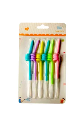 6 LI KIVRIMLI MAKARON RENKLİ MUM 12CM