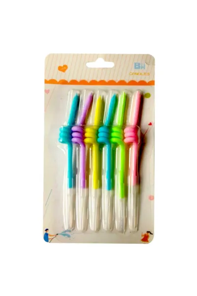 6 LI KIVRIMLI MAKARON RENKLİ MUM 12CM