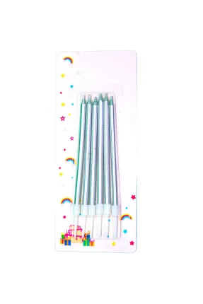 6 LI İNCE UZUN GÜMÜŞ MUM 13CM