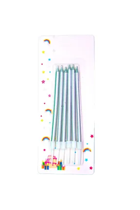 6 LI İNCE UZUN GÜMÜŞ MUM 13CM