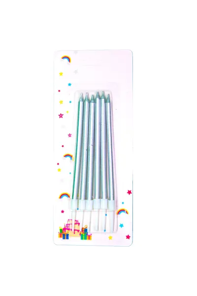 6 LI İNCE UZUN GÜMÜŞ MUM 13CM