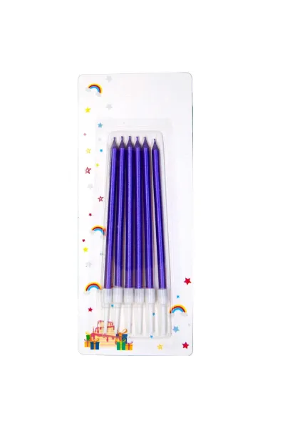 6 LI İNCE UZUN LACİVERT MUM 13CM