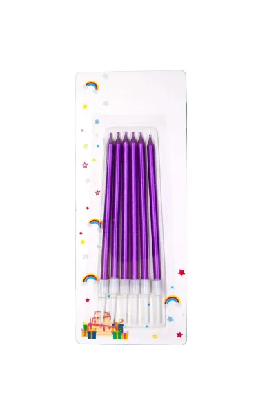 6 LI İNCE UZUN MOR MUM 13CM