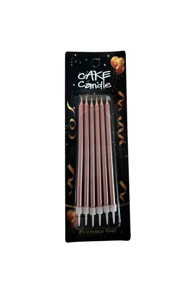 6 LI İNCE UZUN PEMBE MUM 15CM