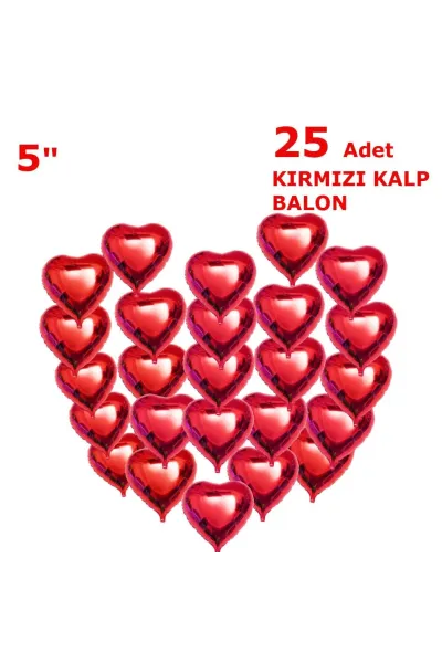 25 KALPLİ 5 İNC KALP KIRMIZI SET BALON