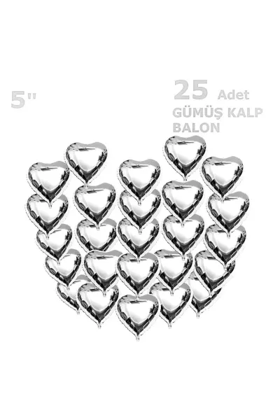 25 KALPLİ 5 İNC KALP GÜMÜŞ SET BALON