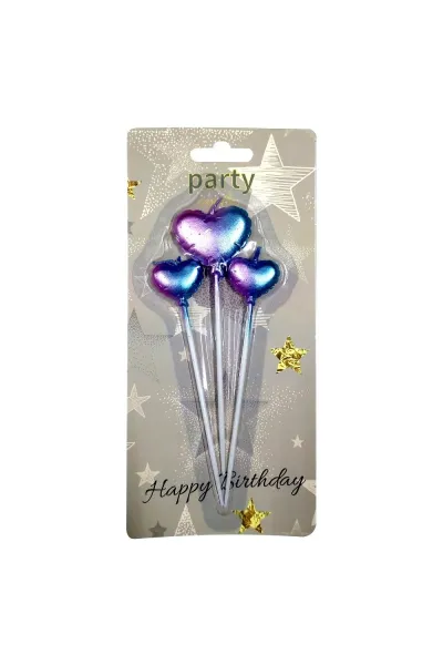 3 LÜ ÇUBUKLU GÖKKUŞAĞI KALP FİGÜRLÜ MUM