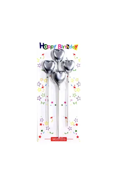 4 LÜ ÇUBUKLU KALP GÜMÜŞ MUM 13.5CM