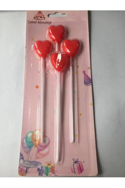 4 LÜ ÇUBUKLU KALP KIRMIZI MUM 13.5CM