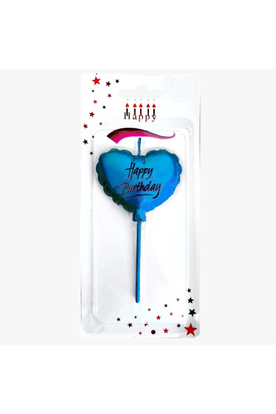 HAPPY BİRTHDAY KALP MAVİ MUM