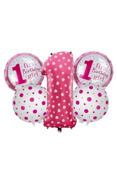 1 YAŞ PEMBE 5Lİ SET BALON