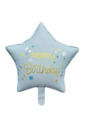 RETRO YILDIZ HAPPY BİRTHDAY FOLYO BALON 47*47 / 18 INC MAVİ