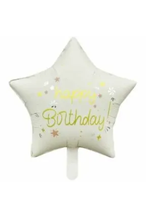 RETRO YILDIZ HAPPY BİRTHDAY FOLYO BALON 47*47 / 18 INC KREM