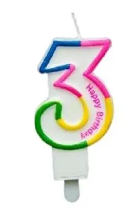RENKLİ KLASİK 3 RAKAM MUM 7.5CM