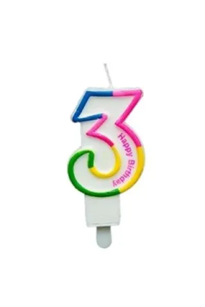 RENKLİ KLASİK 3 RAKAM MUM 7.5CM