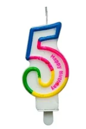 RENKLİ KLASİK 5 RAKAM MUM 7.5CM