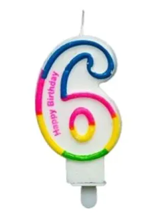 RENKLİ KLASİK 6 RAKAM MUM 7.5CM