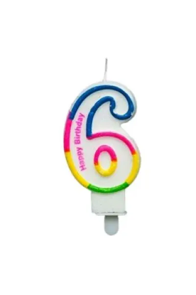 RENKLİ KLASİK 6 RAKAM MUM 7.5CM