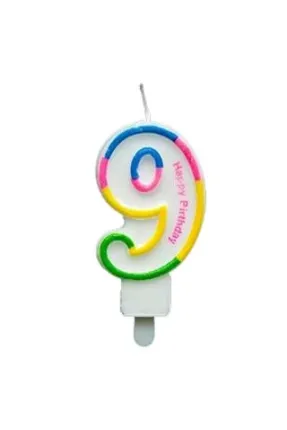 RENKLİ KLASİK 9 RAKAM MUM 7.5CM