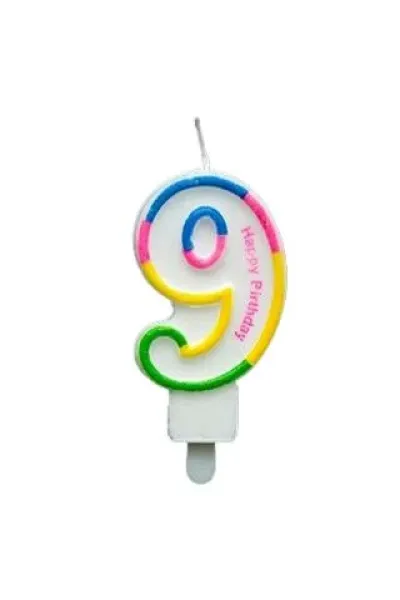 RENKLİ KLASİK 9 RAKAM MUM 7.5CM