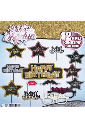 KONUŞMA BALONU SET 12 Lİ HAPPY BIRTHDAY