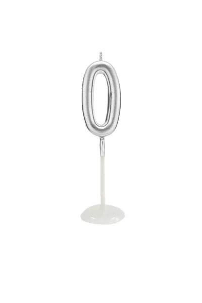 KÜÇÜK BOY 0 RAKAM GÜMÜŞ MUM 8CM