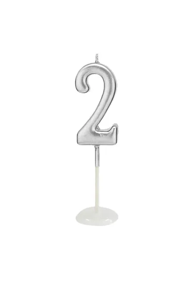 KÜÇÜK BOY 2 RAKAM GÜMÜŞ MUM 8CM