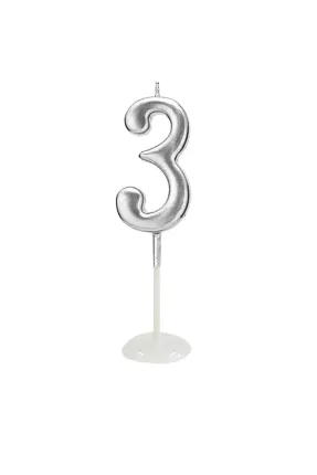 KÜÇÜK BOY 3 RAKAM GÜMÜŞ MUM 8CM